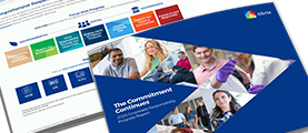 A collage of the cover of the 2025 Corporate Responsibility report with an open page that shows Altria's focus areas.
