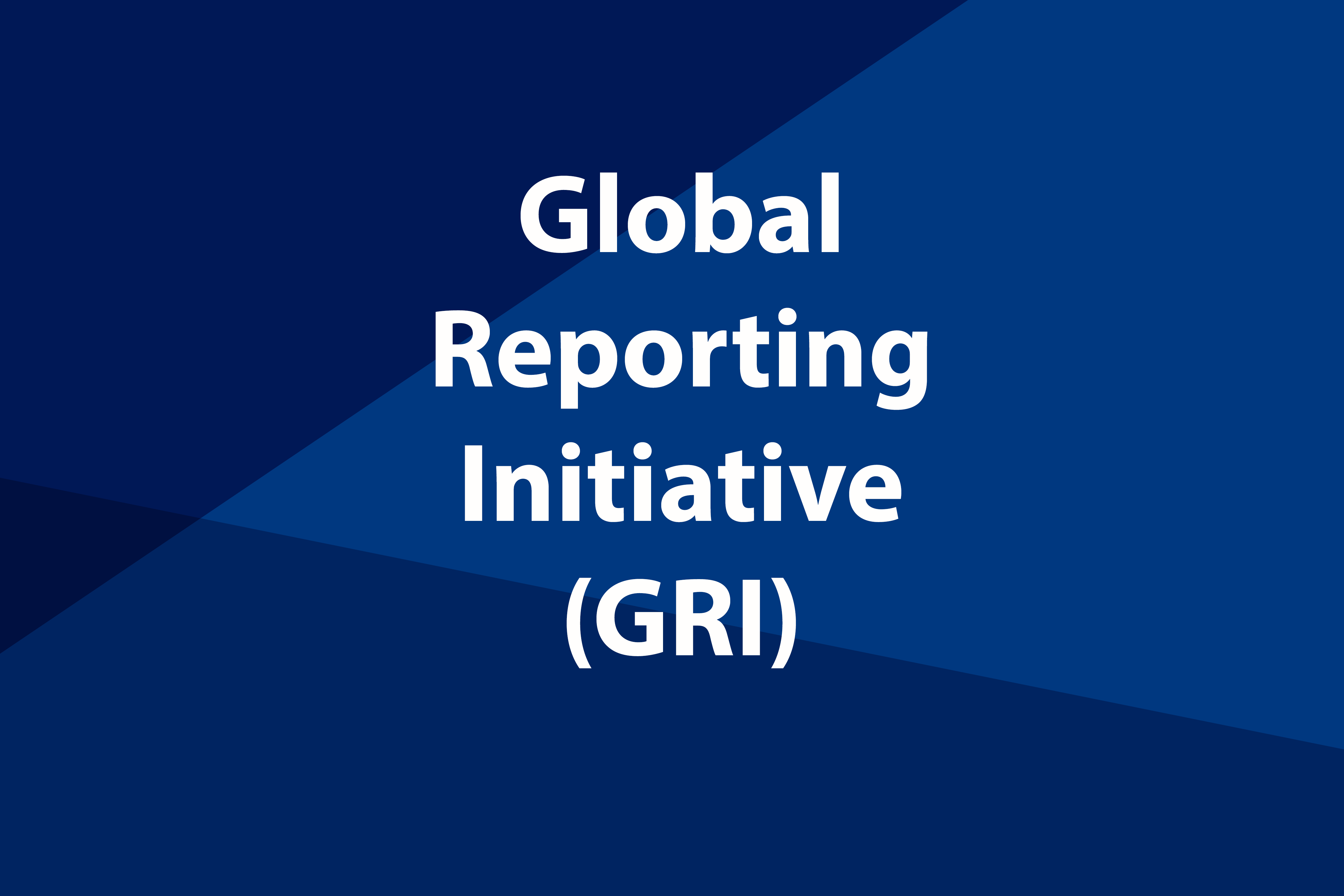 GRI image - a geometric patterned square button in shades of blue with white words