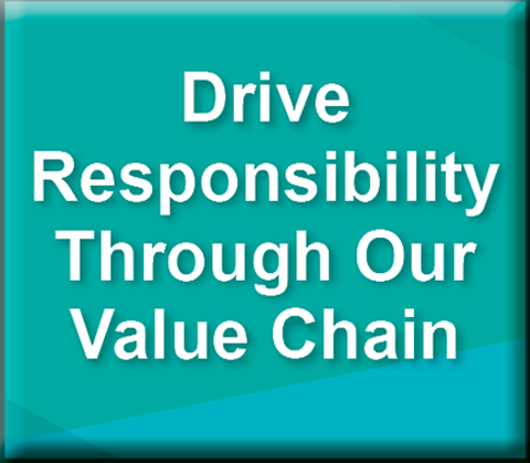 Drive Responsibility through Our Value Chain image - a geometric patterned square button in three shades of teal with white words