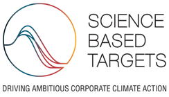 Multi-colored circle enclosing the multi-colored outline of a mountain with the words “Science Based Targets” in black on the right and “Driving Ambitious Corporate Climate Action” on the bottom