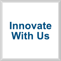 Gray bordered square with the words “Innovate With Us” in white, centered horizontally and vertically.