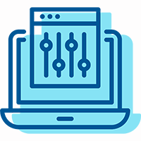 Dark blue outline of a shining lightbulb with a solid turquoise shadow of the objects behind.