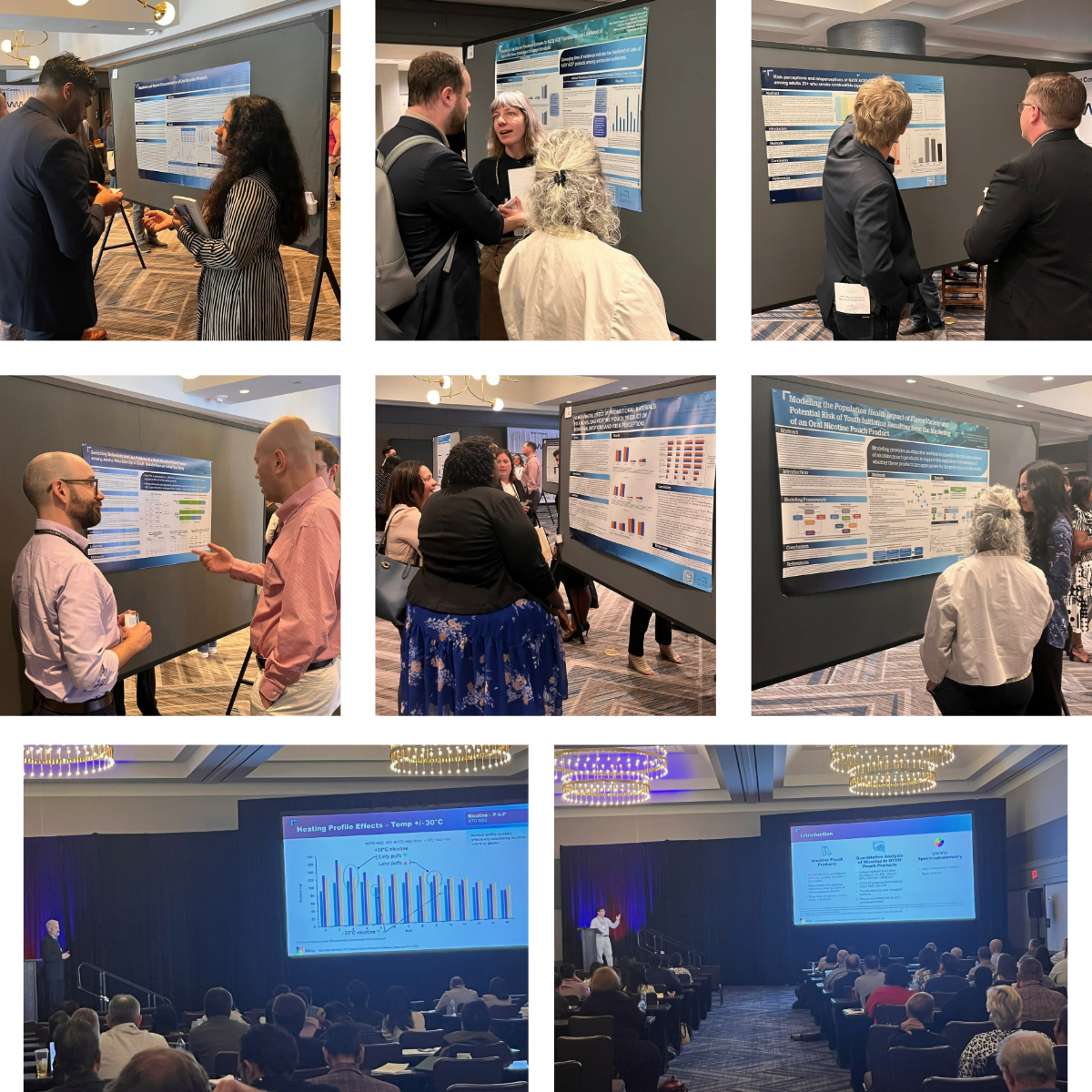 Collection of images of scientists presenting their posters and presentations at the TSRC conference