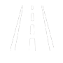 Dark cyan blue square with a white icon of a road enclosed in a white circle