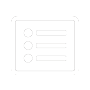 Dark cyan blue square with a white icon of a bulleted list in a square enclosed in a white circle