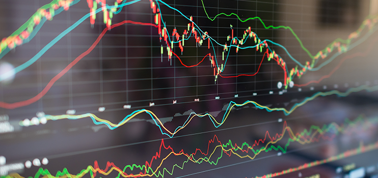 Stock market graph. (Shot with selective focus). Depicts TradingView financial market chart.