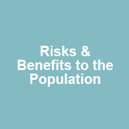 Pale green box with white words that read “Risks & Benefits to the Population”