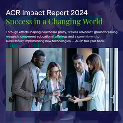 Screenshot from the 2024 ACR Impact Report. Image shows a group of diverse professionals looking at something on a tablet.