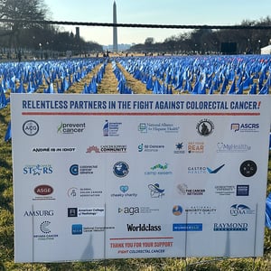 Blue flags at the Fight CRC rally.