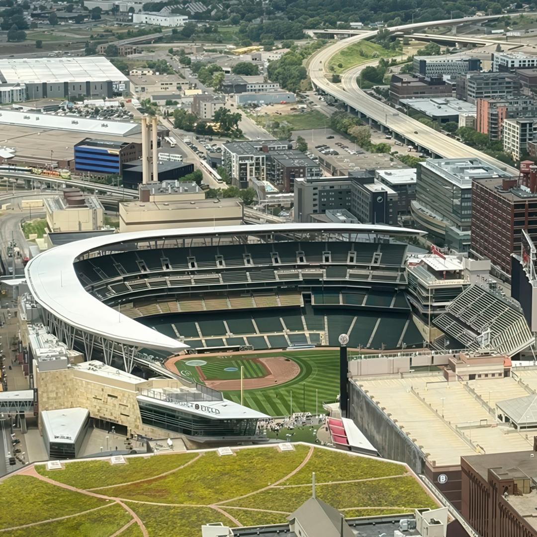 Aerial view of the Minneapolis Twins baseball stadium