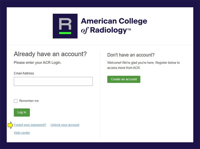 Reset Your Password Screenshot Yellow Arrow Pointing to Reset Account hyperlink