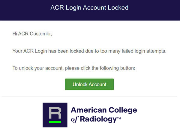 ACR Login Account Locked notification screenshot