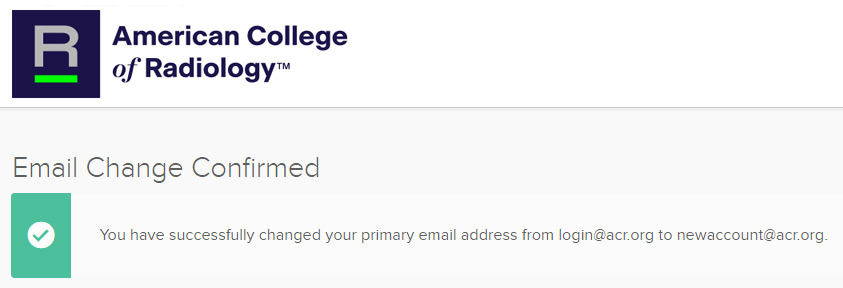 Email Change Confirmation screen
