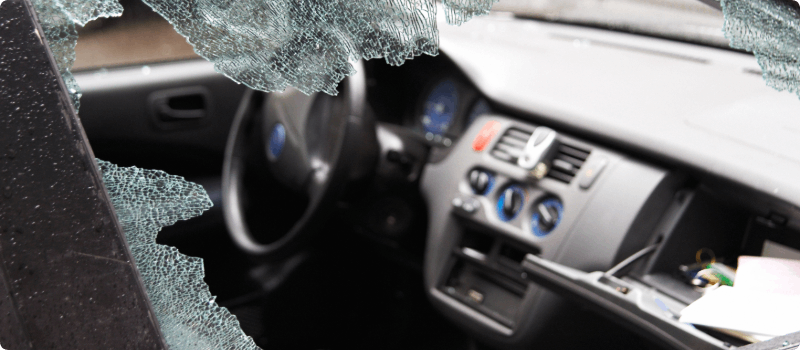 Vehicle with a broken window.