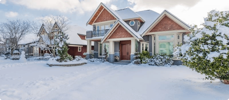 Homes covered in snow. 