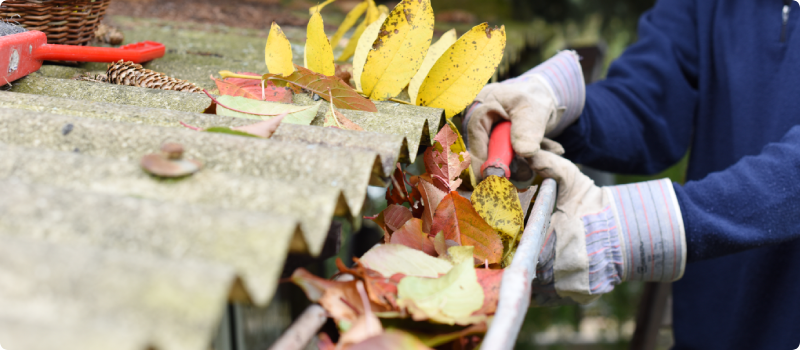 Homeowner cleaning gutter