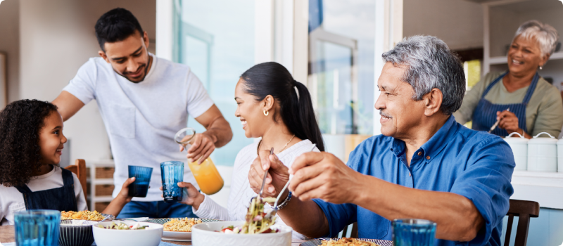 Family having lunch together at home.