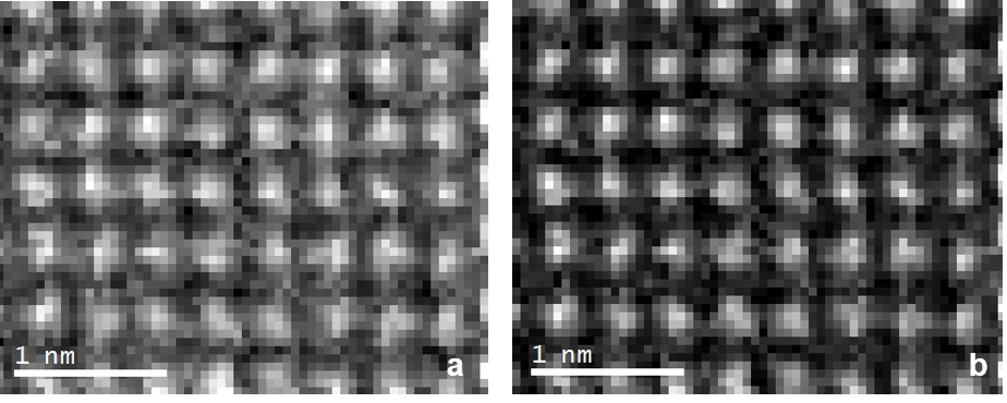 a) Extracted Sr L2,3-edges at 1940 eV elemental map by simple background removal using a power law background and integrating over an energy window across the edge from the threshold; b) elemental map extracted using the MLLS fitting procedure.