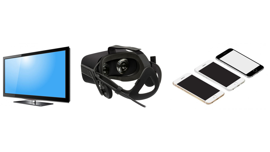 Display devices employing μLEDs, including (left) LED television, (middle) augmented reality head-mounted display, and (right) smartphones.