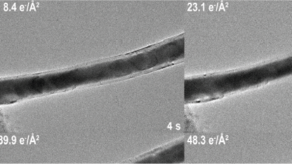 Imaging carbon nanoparticle agglomeration on MoS2 at a low dose rate