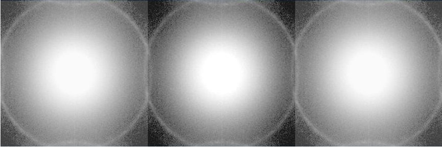 At a lower magnification (31kx), information from one region begins to show up in the neighboring region.