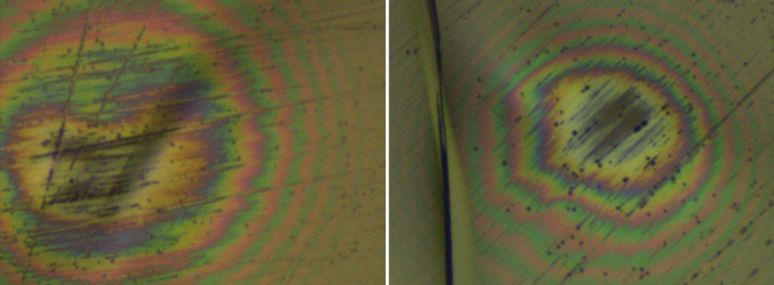 Milling was stopped as soon as white light fringes stopped appearing and the center of milling area turned dark gray/black.