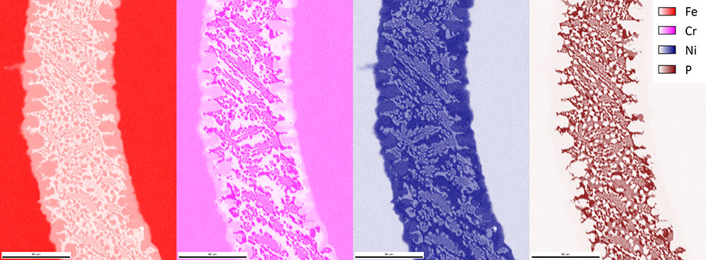 EDS maps showing the composition of one of the phosphide layers.