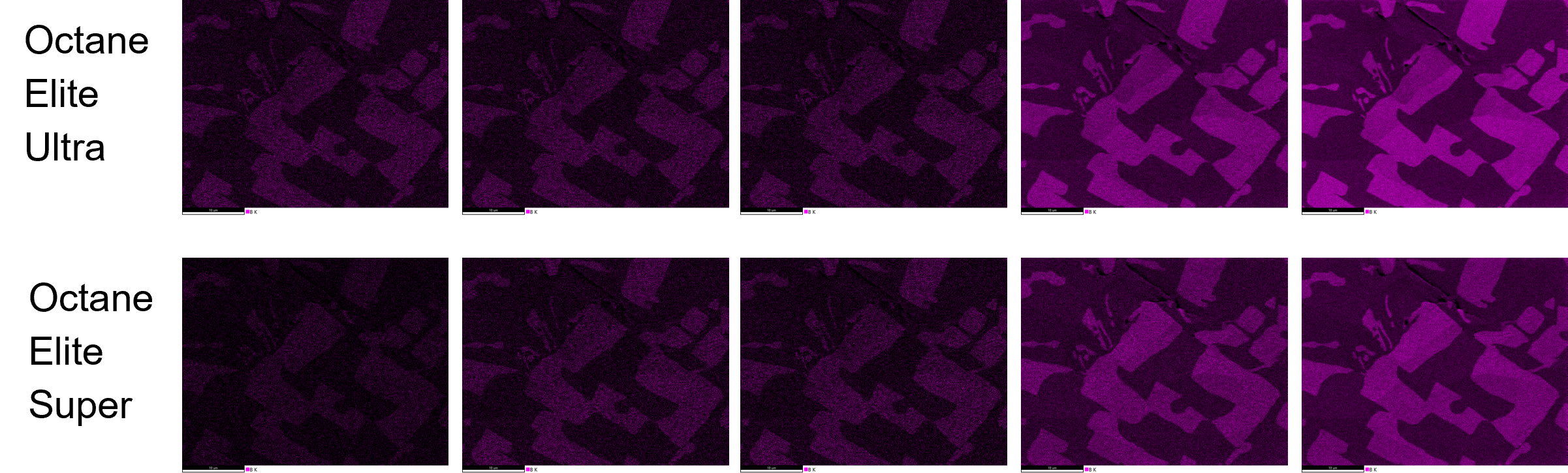 Element maps of B collected at 1, 2, 4, 8, and 16 frames, respectively.