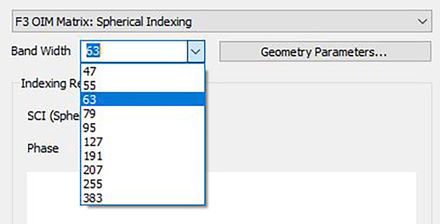 The band width is set in the Spherical Indexing section.