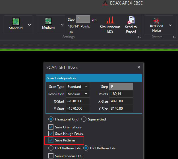The Scan Parameters window.