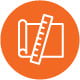 Orange circle with icon representing design options