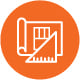 Orange circle with icon representing sizing tools