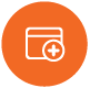 icon in orange circle of computer screen and plus sign
