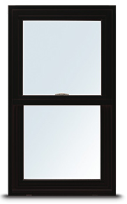 An image of a 100 Series double-hung window in black.