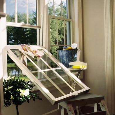 andersen window open and cleaning supplies