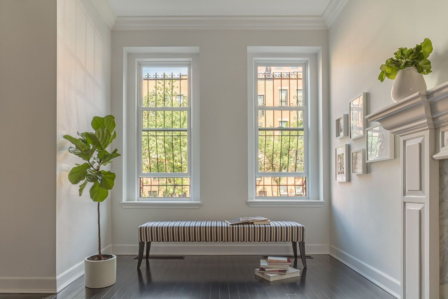 Two tall window in a sitting room