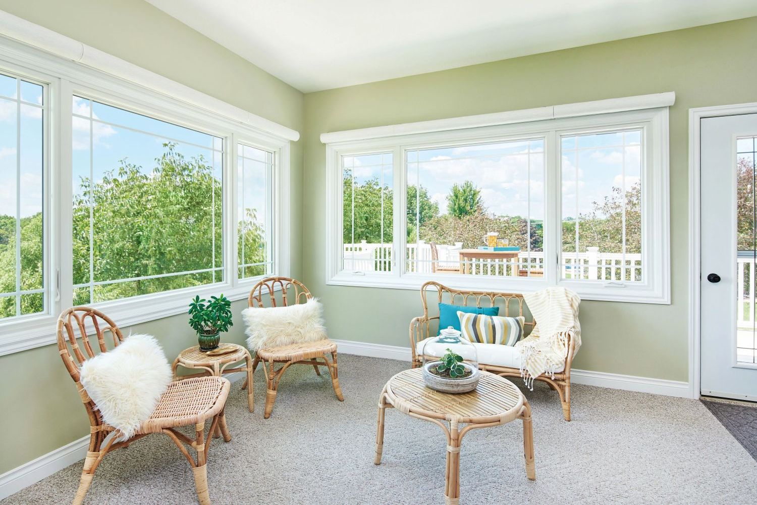 Two large windows in a sun room