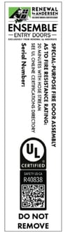 Example of a Renewal by Andersen® permanent fire-rated door label.