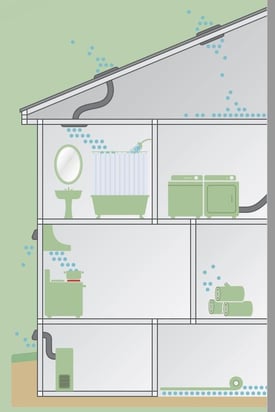 A graphic showing the various places in your home that can add moisture to the air.
