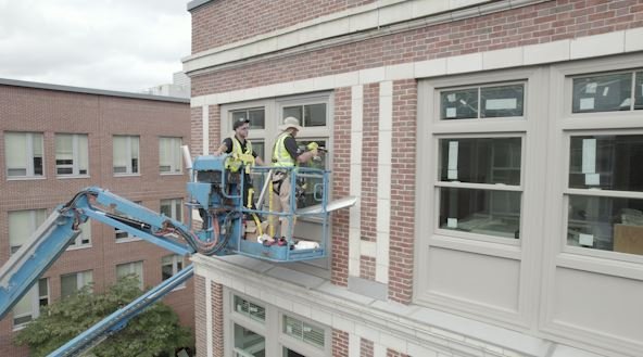 Drone shot of exterior install