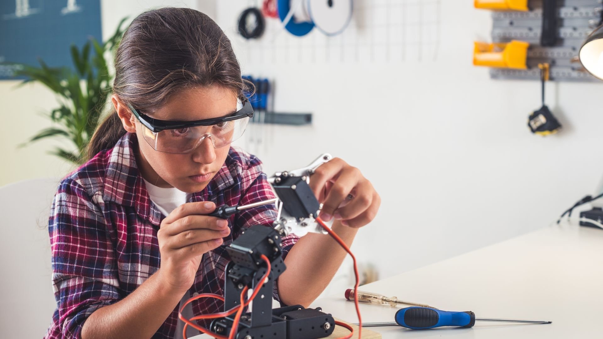 Technology promotion STEM kids girl teenager robot engineering