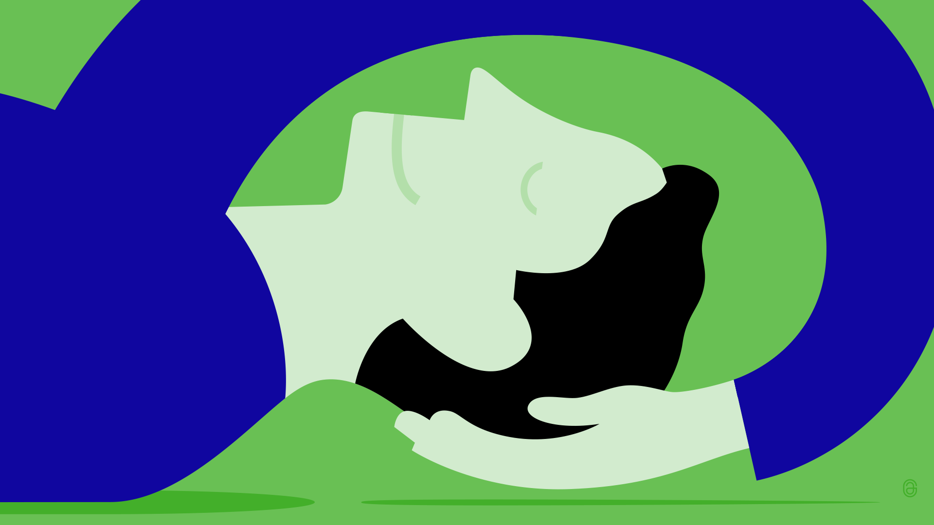 An illustration of a man relaxing while using his own hand as a pillow. 