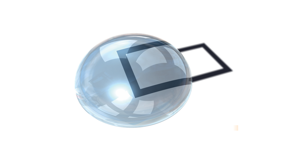 A drop of water placed on top of a rectangle makes the rectangle appear larger. A drop of water placed on top of a rectangle makes the rectangle appear larger.