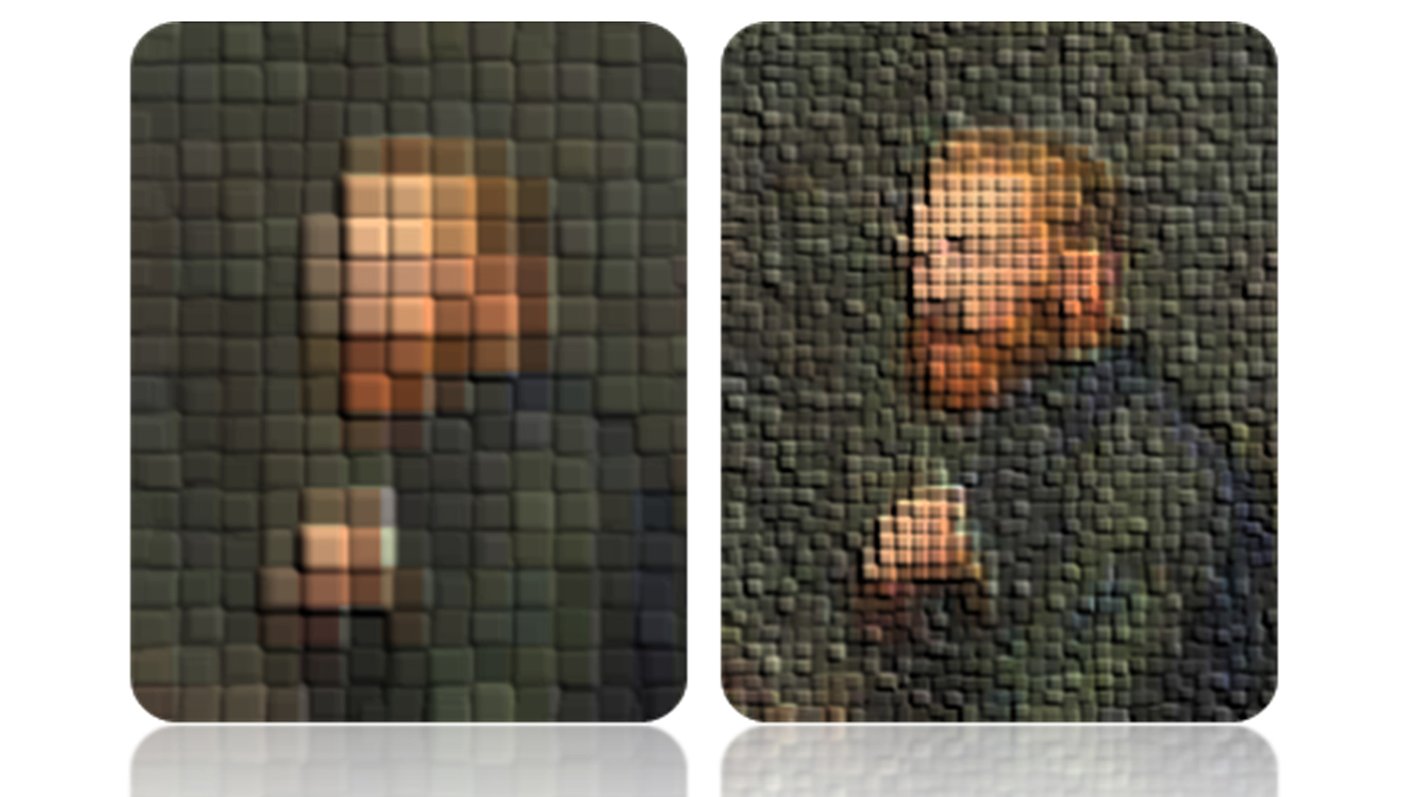 A pixelated portrait of Van Gogh becomes clearer when the pixels that make it up are smaller.