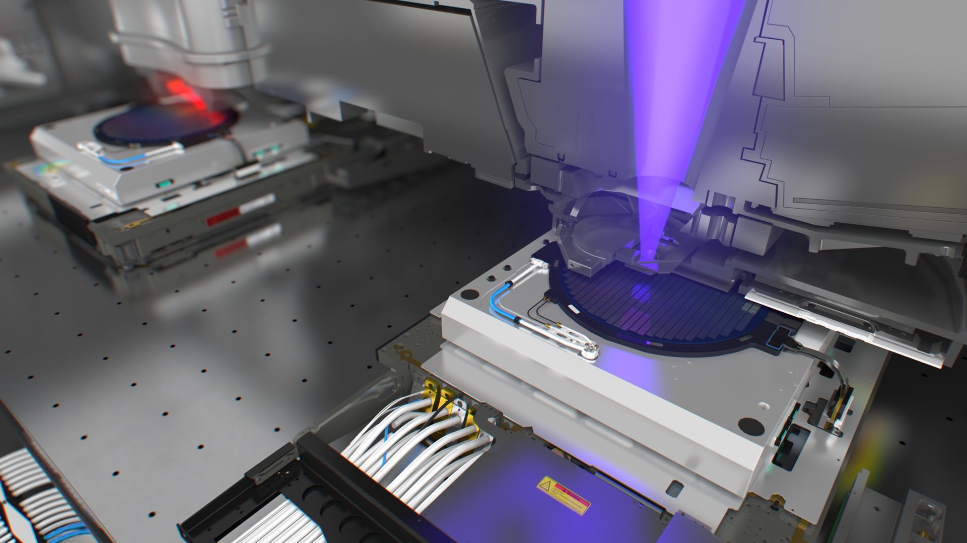 A wafer is exposed inside an ASML EUV lithography machine