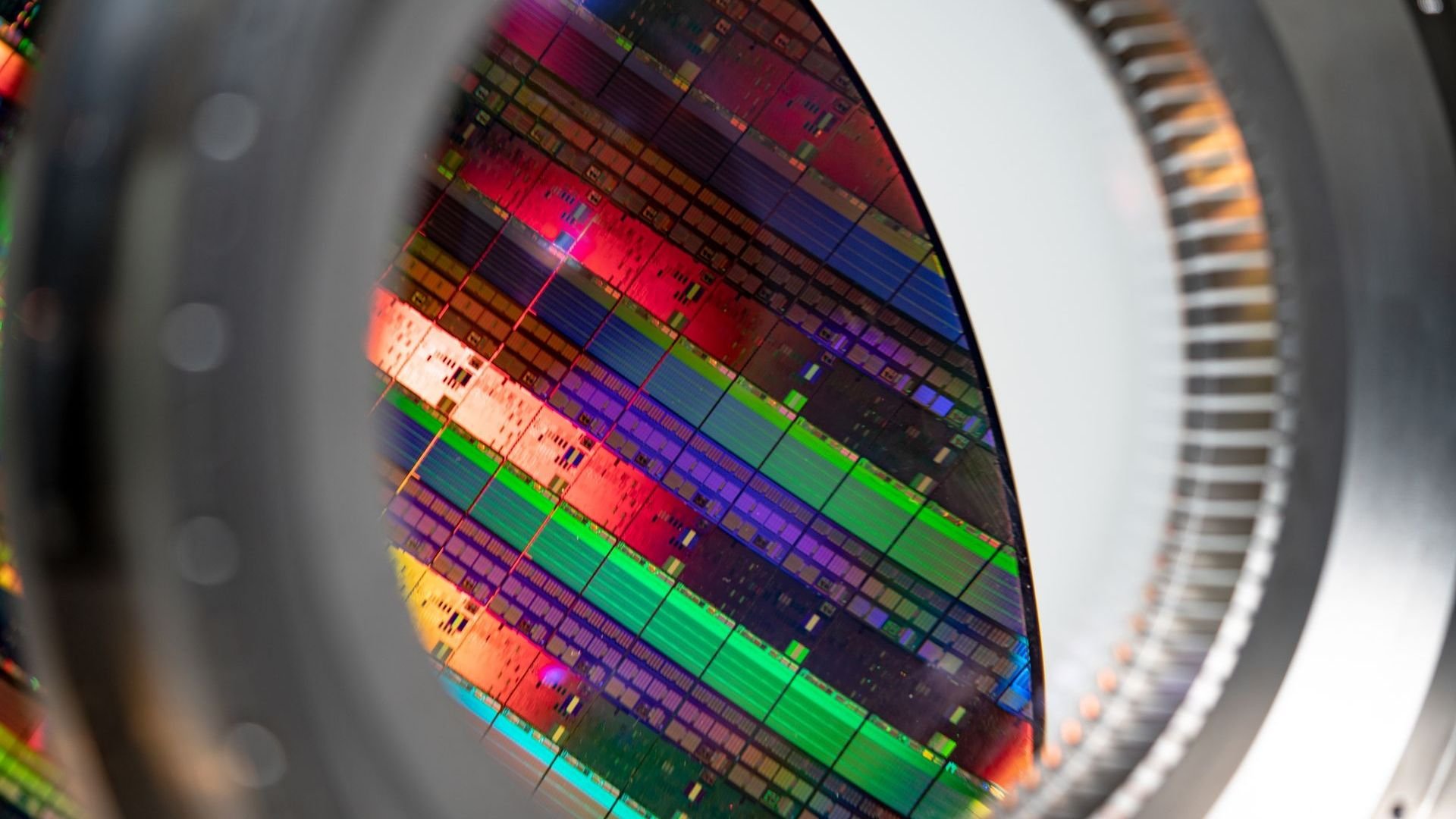 A wafer closeup seen through a DUV lens.