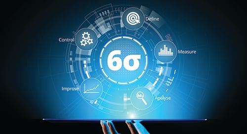 6 sigma image on a screen being held by fingers