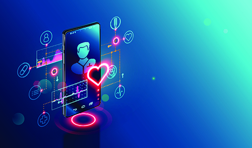 a 3D smartphone surrounded by digitized paths