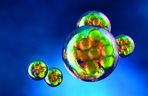 Cell floating around a blue background