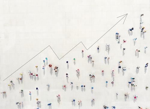 Graphic showing an increase and a crowd of people representing STDs
